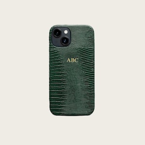 Capa de celular personalizada em couro de crocodilo com estampa de lagarto – Capa protetora para iPhone 13, 14, 15, 16 e 17 Pro Max – Presente para ela