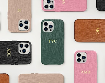 Leather Case with Initials for iPhone 11 12 pro 12 pro max 13  13 pro 13 pro max 14 Pro max - Personalized Gift for Her