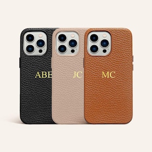 iPhone 14, 14 Pro, 14 Pro Max & iPhone 14 Plus Case, Vegan Pebble Leather Personalised, Custom Initial iPhone Case, Monogram Initial 14 Case