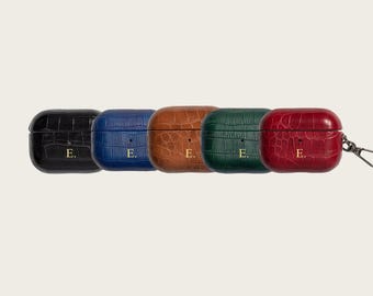 Personalized Croco-Embossed Vegan Leather AirPods Case | Gold Initials Cover