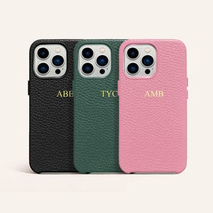 Custom Monogram Leather Case with Gold Initial for iPhone 13 pro 13 pro max 14 15 16 Pro max - Personalised Leather Gift idea for her D