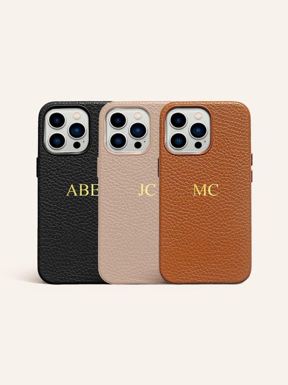 Pebble Leather Phone Case With Initials for iPhone 11 12 Pro 12