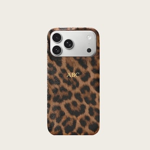 ヒョウ柄レザーケース、iPhone 17 17 Pro 17 Pro Max 16 14 13対応、カスタムゴールドイニシャル入りスマホケース