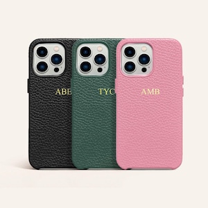 Personalized Leather Case iPhone 13, Monogram Engraved Pebble Vegan Leather Phone case, Phone case Initials Engraving, iPhone 13 Case 13 Pro