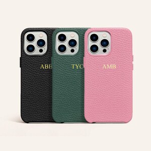 Personalized Leather Phone Case Initial for iPhone 16, 15 Pro Max, 15 14, 14 Pro, 14 Pro Max Custom Initial Phone Case D