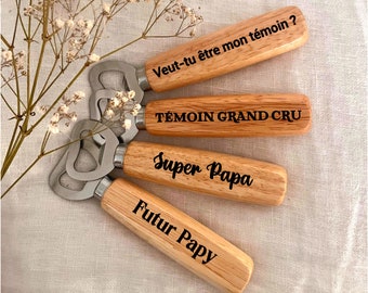 Décapsuleur en bois personnalisé, Cadeau personnalisé pour Tonton, Parrain, Père, Papy, Témoin...