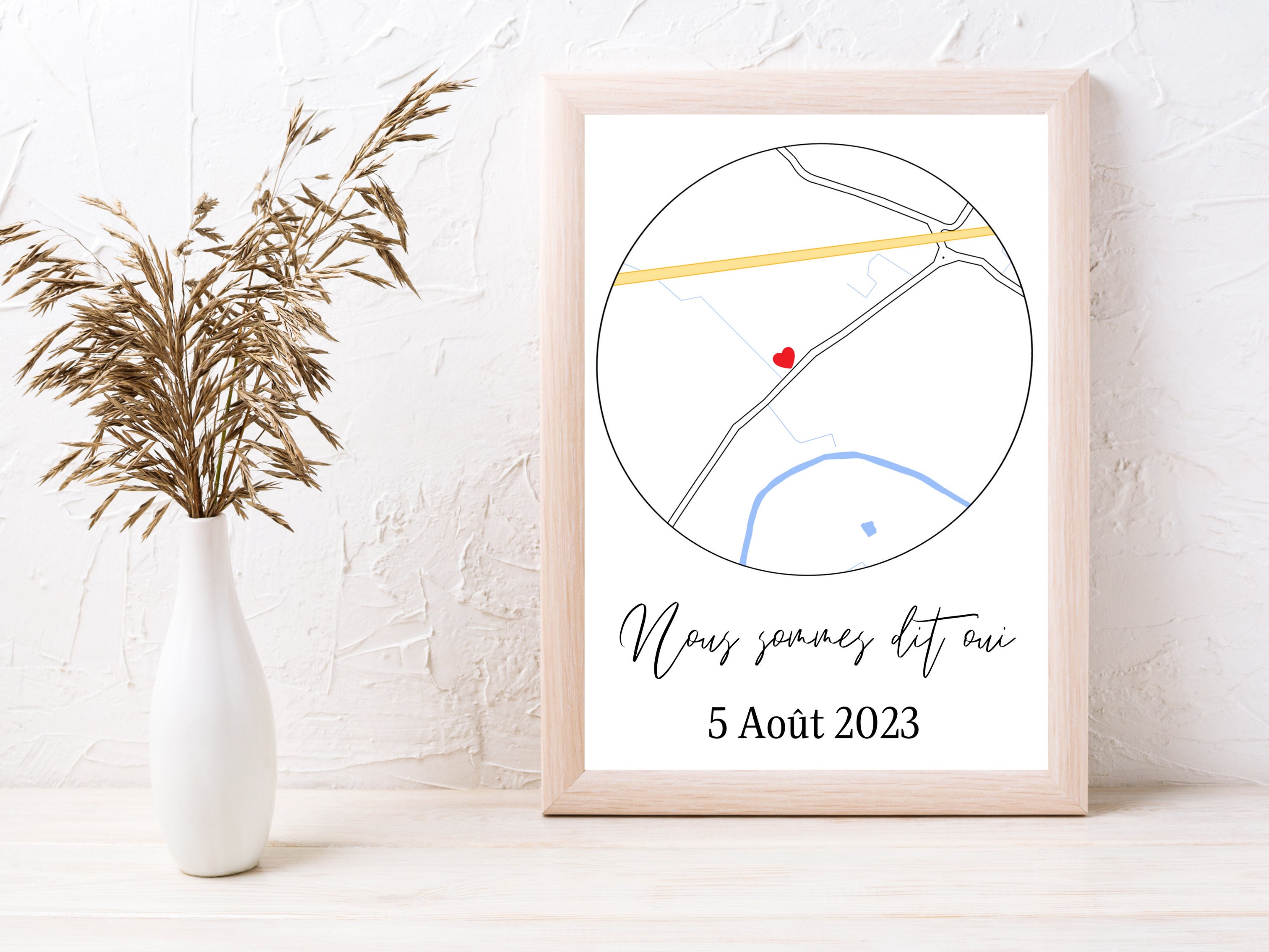 Affiche Couple Personnalisée avec Lieu de Rencontre/Affiche Originale Prénoms et Date Cadeau Anniver