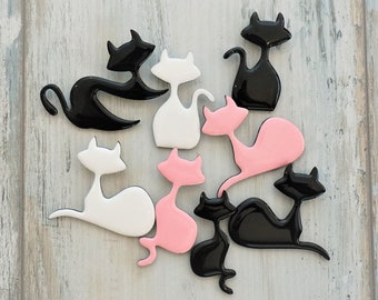 Pink, White or Black Cat Brooch made of wood and resin by Dissimilar Atelier