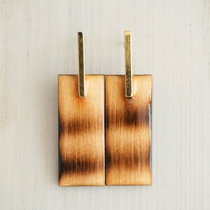 Natural Wood Rectangular Drop Earrings, Resin, glossy and shine, mid size by Dissimilar Atelier Zebra