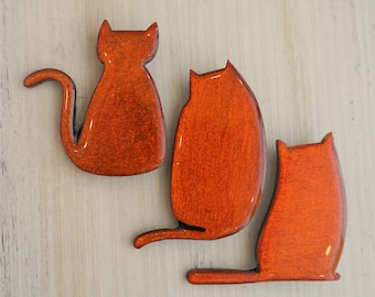 Orange Brocade Cat Shape Brooch made of wood and resin by Dissimilar Atelier