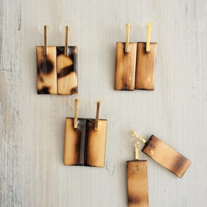 Natural Wood Rectangular Drop Earrings, Resin, glossy and shine, mid size by Dissimilar Atelier image 7