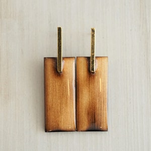 Natural Wood Rectangular Drop Earrings, Resin, glossy and shine, mid size by Dissimilar Atelier Just wood