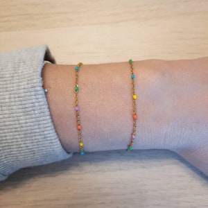 Rainbow polka dot enamelled chain bracelet