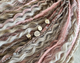 Blonde Pink Curly Synthetic Dreadlocks: Wavy Double Ended Crochet Hair Extensions with dreads