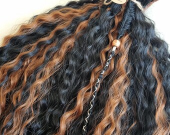 Black and ginger wavy locks double ended long curly synthetic crochet open dreads