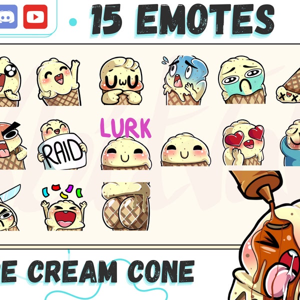 Emotes de cornet de crème glacée pour Twitch, Discord, YouTube, Kick. Autocollant numérique de cornet de crème glacée, téléchargement numérique