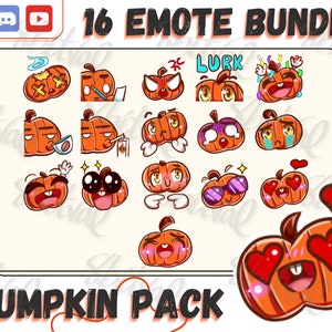 Kürbis Emotes für Twitch, Discord, YouTube, Halloween Emotes, Kürbis Emote Pack, süße Twitch Emotes