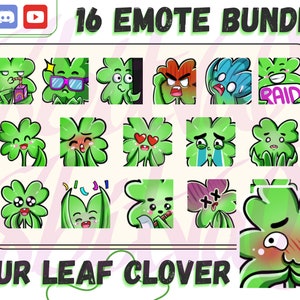 Four Leaf Clover Emotes for Twitch, Discord, YouTube, Shamrock emotes, Cute Twitch emotes, ST Patrick&#39;s Day,  Lucky emotes