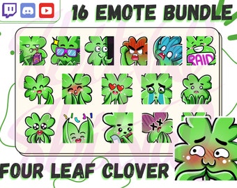 Emotes de trevo de quatro folhas para Twitch, Discord, YouTube, emotes de Shamrock, emotes fofos de Twitch, Dia de São Patrício, emotes de sorte