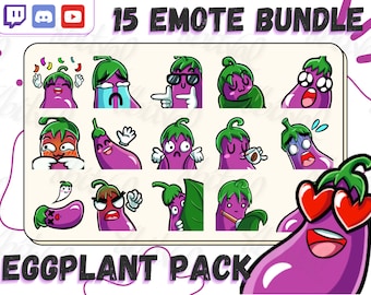 15 Cute Eggplant Emotes for Twitch and Discord / Veggie / Eggplant emote bundle