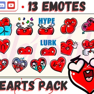 Heart Emotes for Twitch, Discord, YouTube. Heart or Valentine&#39;s Day themed streams, Valentine&#39;s Day Emotes
