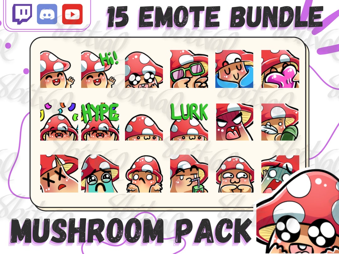 Mushroom Emotes for Twitch Discord Youtube Fungi Emotes Etsy