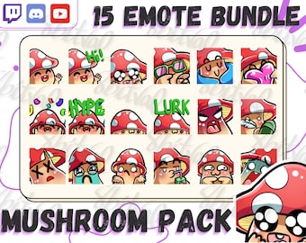 Mushroom Emote Pack, Twitch/Discord/YouTube (18 Emotes, .png Files