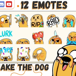 Jake the Dog Emotes for Twitch, Discord, YouTube. Adventure Time Jake the Dog Digital images for Stickers