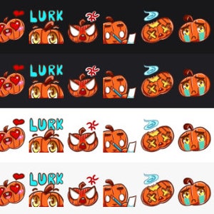 A set of Pumpkin emotes is displayed as an example for Twitch chat.