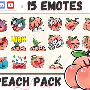 Peach Emotes for Twitch, Discord, YouTube. Peach digital sticker, Digital Download