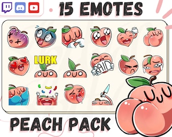 Emotes de pêssego para Twitch, Discord, YouTube. Adesivo digital de pêssego, download digital