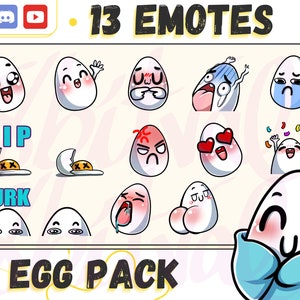 Cute Egg Emotes for Twitch, Discord, and YouTube. Egg and Breakfast Themed Stream. Digital Stickers