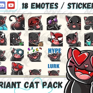 Black Cat Emotes for Twitch, Discord, YouTube. Cute cat character - Can be printed into sticker