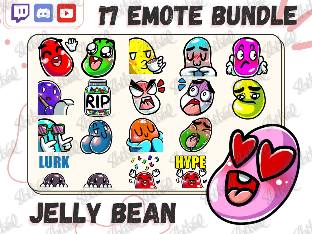 Jelly Bean Emotes for Twitch, Discord, Youtube. Jelly Bean Themed Streams, Cute Jelly Bean