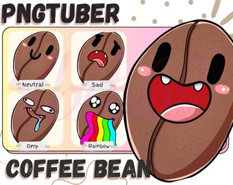 Coffee Bean PNGtuber Avatar, 16 Expressions