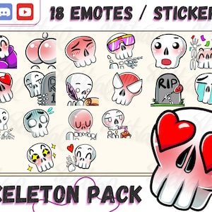 Skeleton Twitch emotes, Doubles as Skeleton Stickers, Digital Download, Emotes for Twitch, Discord, YouTube. Halloween emotes