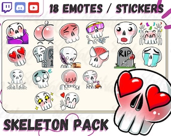 Skeleton Twitch Emotes, Halloween Stickers, Discord, YouTube (Digital Download)