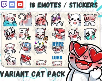White Cat Emotes, Twitch, Discord, YouTube (18 Emotes)