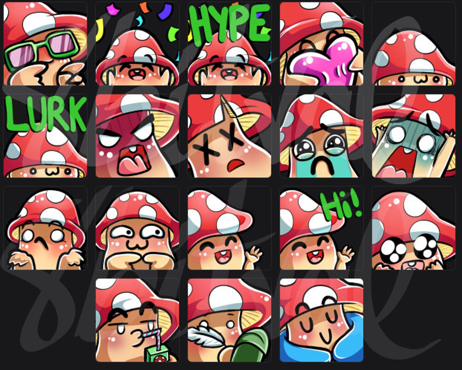 Mushroom Emotes for Twitch Discord Youtube Fungi Emotes Etsy