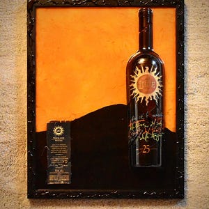 Decorative painting with wine bottle Luce Toscana Modern wall art gift idea for wine collectors and cellars
