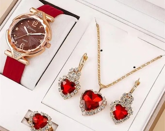 Reloj con correa de cuero para mujer, reloj de pulsera analógico sencillo e informal para mujer, conjunto de regalo para fiesta elegante