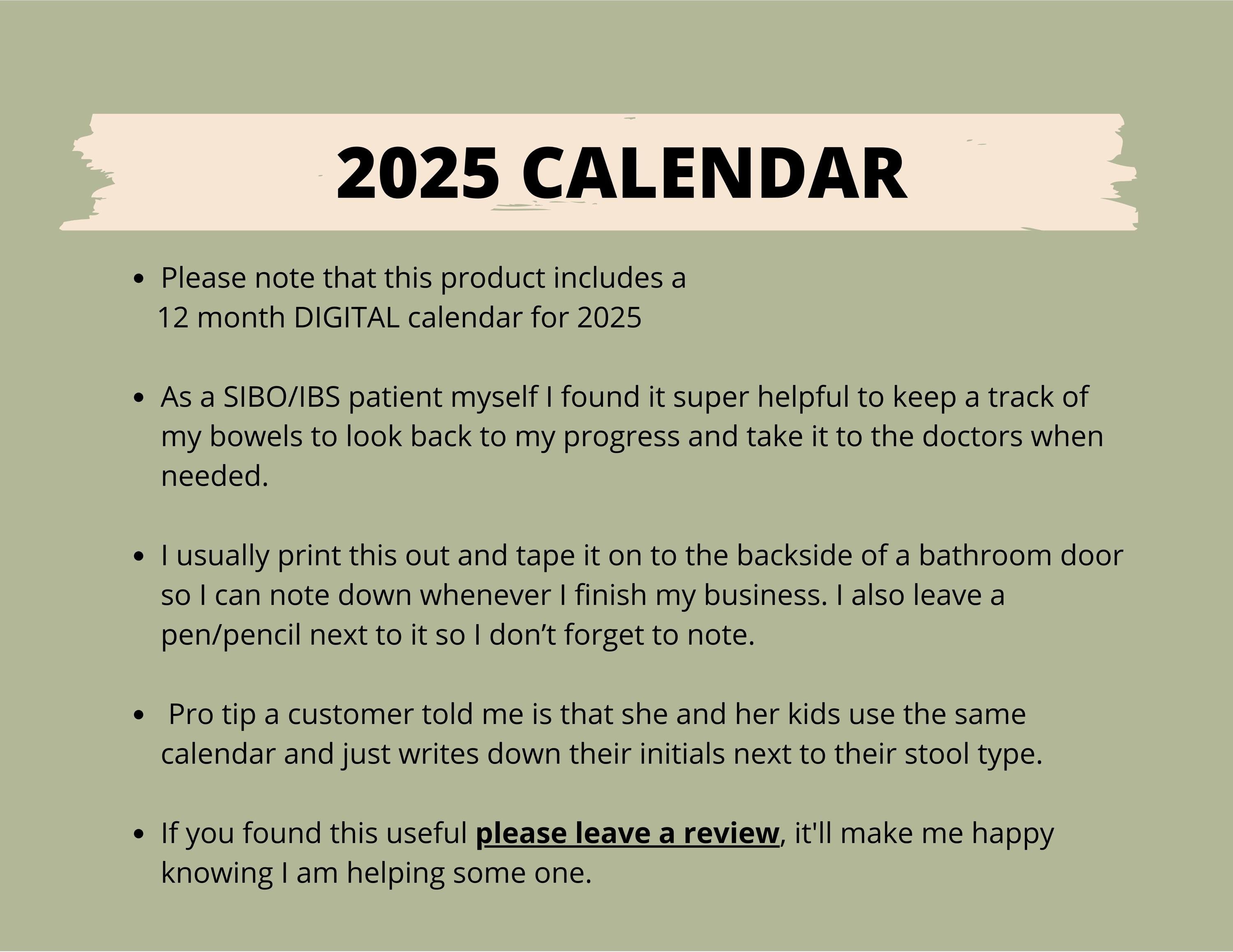 2025 Poop Calendar,stool Tracker,bristol Chart,bowel Movement Journal,poop Tracker Printable ...