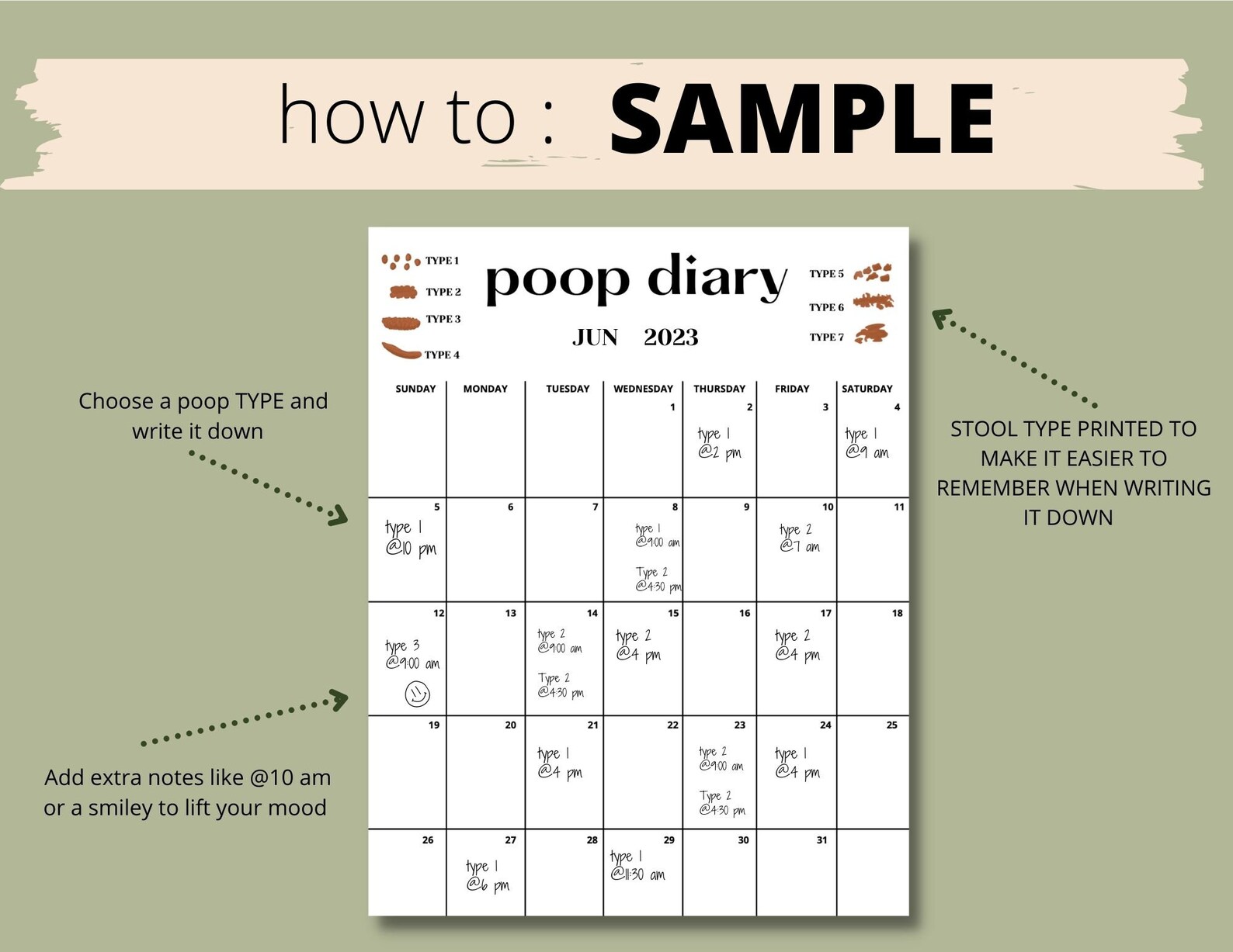 Poop Calendar,stool Tracker,bristol Chart,bowel Movement Journal,poop Tracker Printable, IBS ...