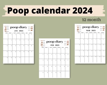 2024 Poop Calendar,Stool tracker,Bristol Chart,Bowel Movement Journal,Poop tracker printable, IBS, SIBO, Consptipation journal, Digital