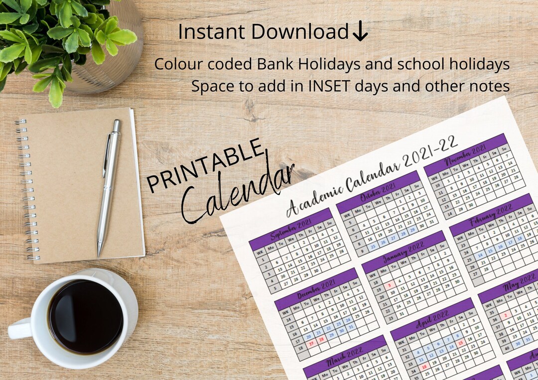 UK School Year at a Glance Academic Calendar 202122 Bank Etsy