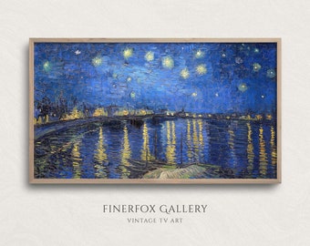 Samsung Frame TV Art | Van Gogh Starry Night Harbor Moonlight Landscape Painting | Vintage Vincent Van Gogh Art | Instant Download