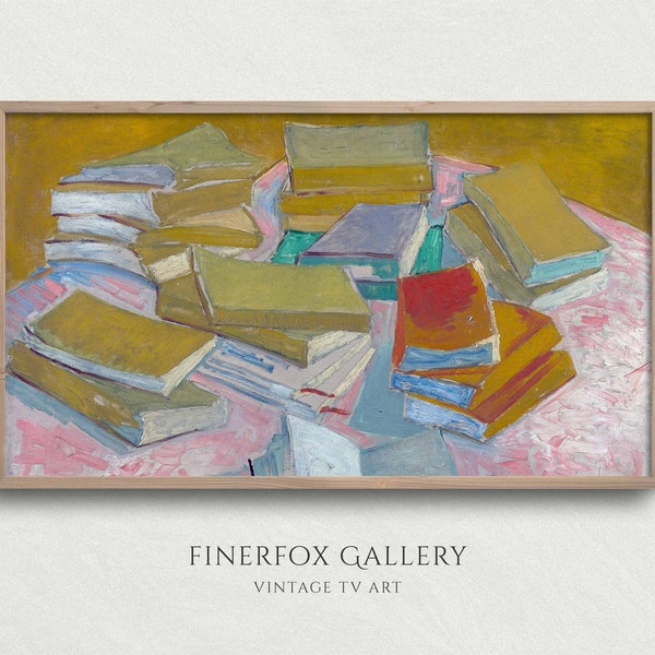 Frame TV Art Van Gogh Still Life Books Vintage Oil Painting, Piles of French Novels (1887), 4K Digital Download | T221