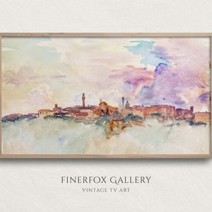 Frame TV Art Pastel Watercolor Painting, Italian Mountain Town Landscape, Siena by Sargent, 4K Digital Download | T236