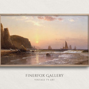 Samsung Frame TV Art | Vintage Ships at Sunset Seascape Painting | Digital Download | T133