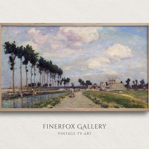 Samsung Frame TV Art | Vintage Palm Tree Lined Trail Landscape Oil Painting | Digital Download | T120